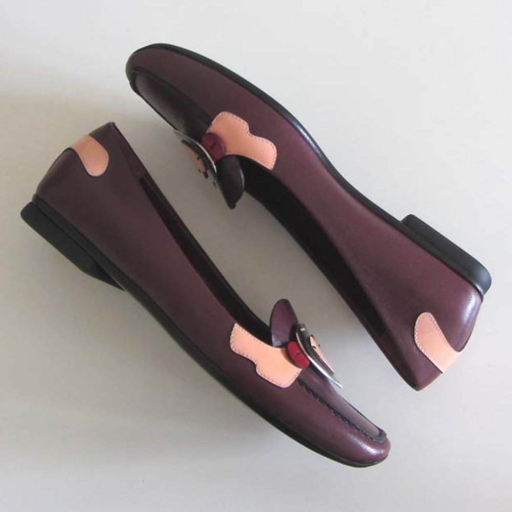 new PRADA burgundy Heart Detail square toe flats 36.5 / 6.5 US - Picture 6 of 9